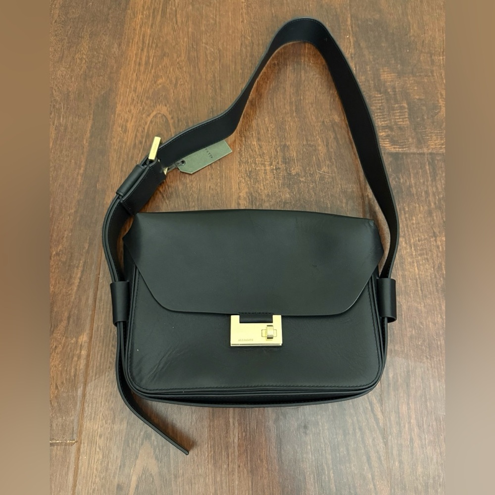 NWT All Saints Etienne Black Leather Shoulder Bag - Picture 9 of 16